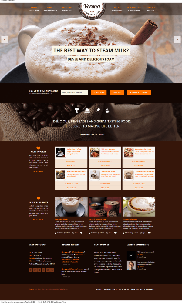 Thiết kế web giới thiệu quán cafe Verona