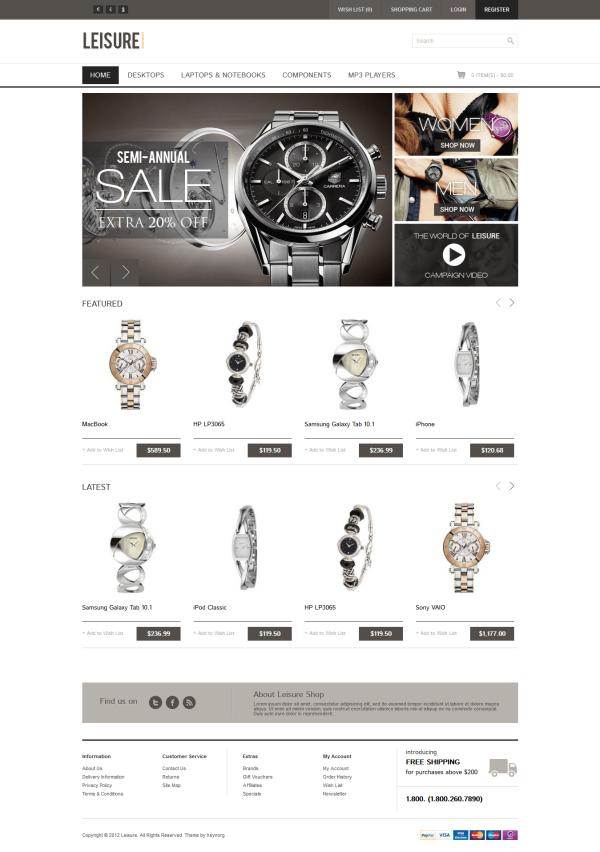 Mẫu web đồng hồ Leisure